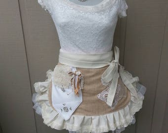 Womens Aprons - Bohemian Aprons - Rustic Lace Aprons - Shabby Chic Aprons - Cottage Chic Aprons - BoHo Wedding Aprons - Annies Attic Aprons