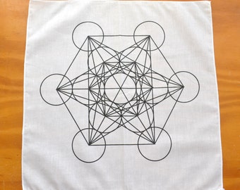 Metatron's Cube: Sacred Geometry White Cotton Grid