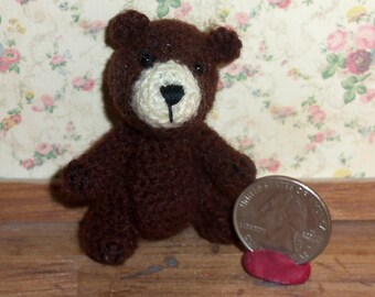 Miniature Crochet Brown Bear Thread Artist Bear Ready to Ship