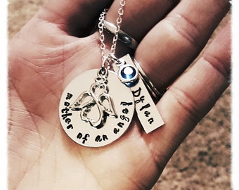 Mother of an Angel necklace with birthstone and name. Memorial jewelry, Memorial necklace, Memorial item, Mom of Angel, mother of an angel