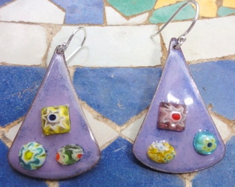 Earrings with Purple Enamel