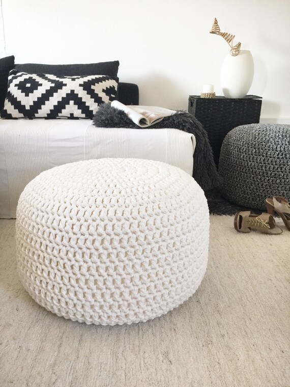 Off White Crochet Pouf Round Ottoman Coffee Table Nursery