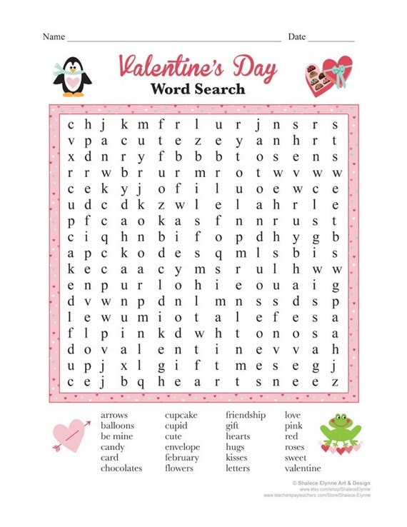 Items similar to Valentine's Day Word Search Printable ...