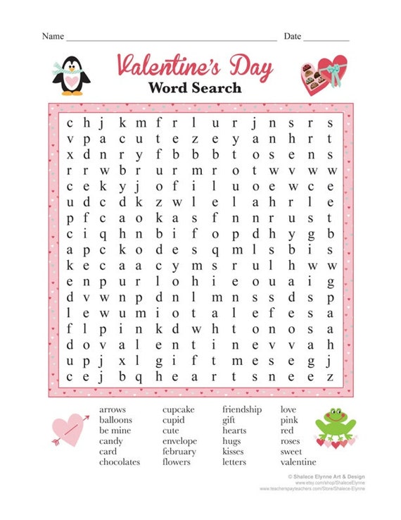 Items Similar To Valentine s Day Word Search Printable Game Instant Download On Etsy