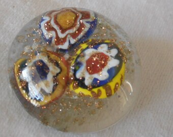 VINTAGE Millefiori Cane Flower Clear Glass BUTTON 3