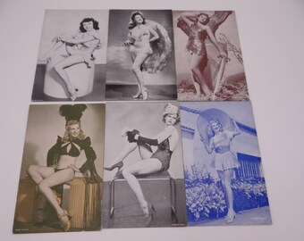 1940s Vintage Set of 6 Risque Pin Up Girl Postcards