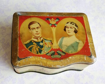 Vintage PEEK FREAN King George VI & Queen Elizabeth Coronation tin - c1930's