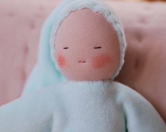 First Waldorf doll, birthgift, waldorf toys, cuddle doll ,color Mint