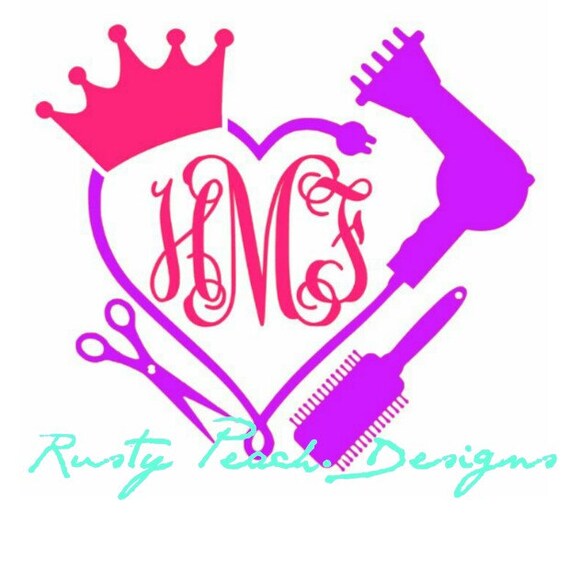 Hair Stylist Heart Monogram Vinyl Decal Vine Font Your