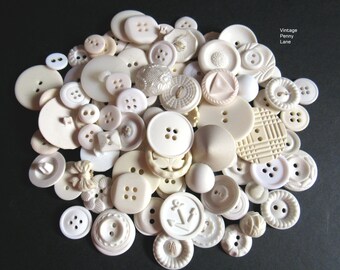 Vintage White Plastic Button Lot / 100 pcs