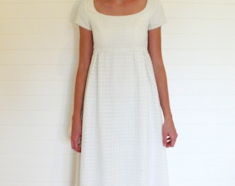 Vintage wedding/white dress, scoop neck short sleeved . . . "Like" our fb page for 10% discount
