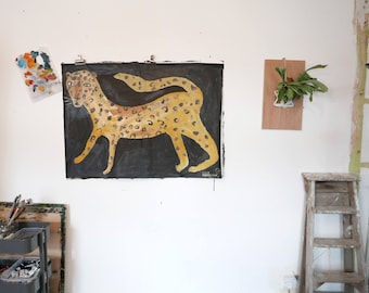 LEOPARD | Original Faye Moorhouse Painting | Acrylic paint on stuck together paper | 116 x 84 cm