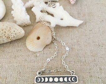 New! // Sterling Silver Moon Phase Bar Necklace