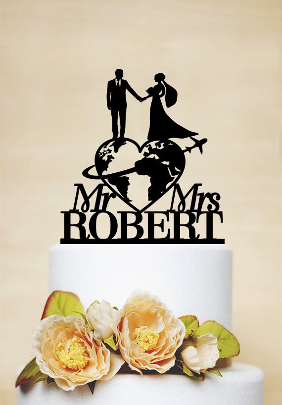  Travel  themed Wedding  Cake  Topper  Mr Mrs Cake  Topper  Last