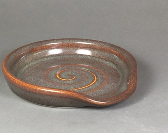 Brownish-Green, Spoon Rest, Ceramic Spoon Rest, Pottery Spoon Rest, Handmade Spoon rest, Kitchen