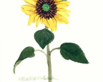 Yellow Sunflower Original Watercolor
