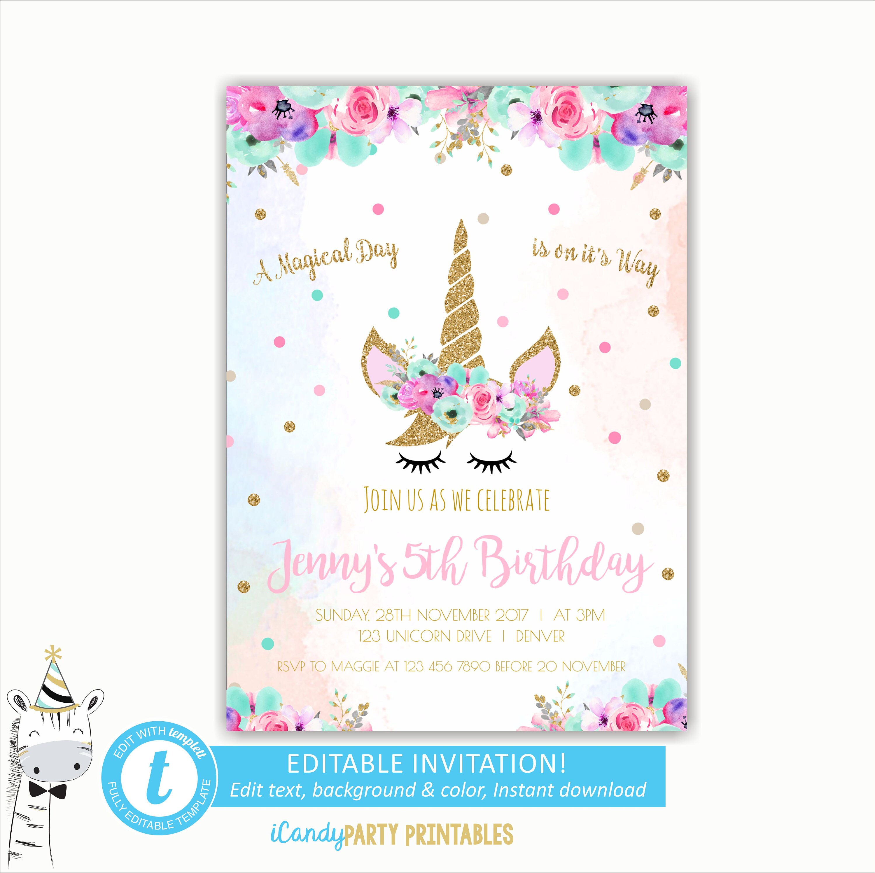 Unicorn Birthday Invitations Free 8