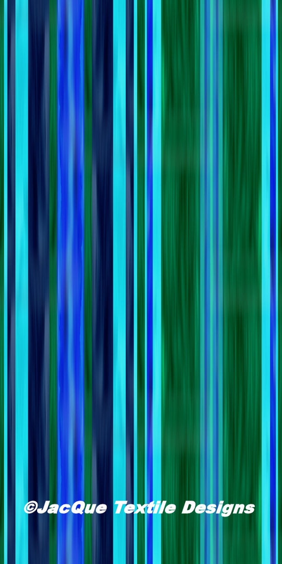 Hand Created Stripes Blue Indigo Green Velvet Upholstery Fabric Fiber Art