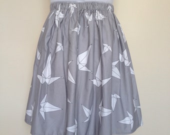 Grey Origami Crane Skirt