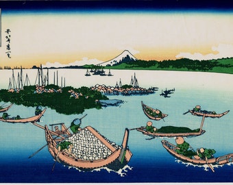 Japanese Ukiyo-e Woodblock print, Katsushika Hokusai, "Tsukuda Island in Musashi Province, from the series Thirty-six Views of Mount Fuji"