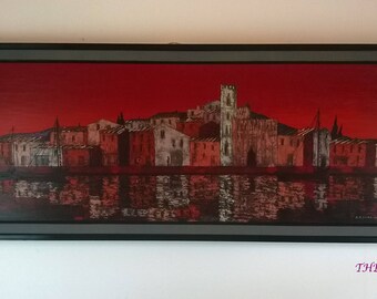 Mid Century Modern Original Acrylic on Board Painting By D E Winsland, Scandinavian Painting, Christmas Present,