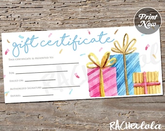Confetti Present, Printable Gift Certificate template, Spring Birthday, Direct sales giveaway, Photography voucher, Instant digital download