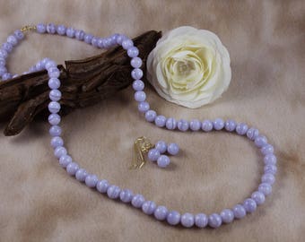 30" Blue Lace Agate Necklace & Earring Gemstone Jewelry Set