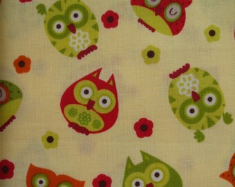 Destash Cotton Fabric - Owls on Yellow