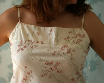 Posy sprig floral print camisole top with gathered waist and shoulder ties