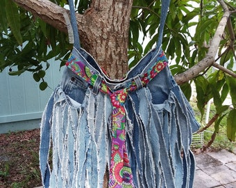 Shredded Denim Shoulder Bag