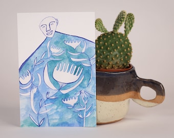 Blue Garden Dress-Postcard