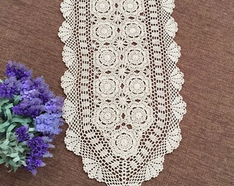 Size options ~ 100% handmade table overlay, hand crochet table runner oval, country living table topper for home decor ~ Nice gift for Mom