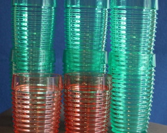 Vintage 1980s large jewel green fluted plastic glasses garden partyware ribbed jewel pink plastic glasses vintage Majestic glassware USA