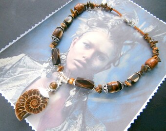ETHNIC necklace, Bohemian pendant Ammonite for wedding or anniversary