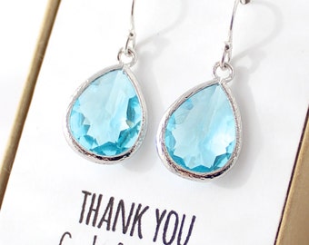 Aqua Blue / Silver Teardrop Bridesmaid Earrings - Aqua Drop Earrings - Bridesmaid Gift Jewelry - Aqua and Silver - Something Blue EB1