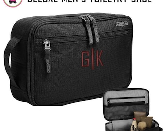 FOR HIM Monogrammed Deluxe Travel/Toiletry Kit - Black - Free Ship