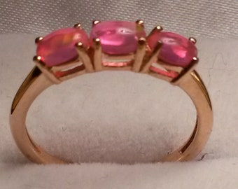 Rare natural Ethiopain Welo opal trilogy ring in rose gold 925 size M