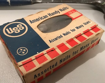 Vintage USS United States Steel Nails In Box, Vintage Advertising, Vintage Americana, Midcentury Hardware, Fathers Day Ideas, Free Shipping