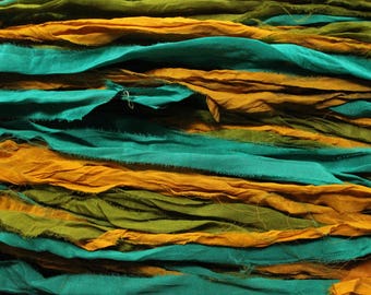 Sari Silk, Vintage Vanity4, Per 5 Yards, New Recycled Sari Silk, Fair Trade, Textile, Ribbon, Silk Sari, Multicolored, ArtWear Elements, 204