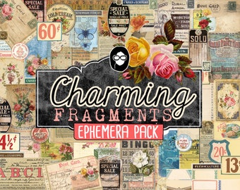 Junk Journal kit - Charming Fragments - Ephemera Pack - 11 Pg Instant Download printable diary pack, vintage junk journal, diy journal