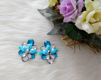 New gorgeous bib statment earrings in blue and silver color, gift for her, gift for wife, statement earrings, bridesmaids, anniversary