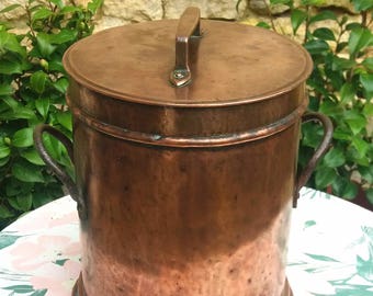 Large Antique French Copper Pot, Hand Made, Arts and Crafts, 1800's, French Home Decor, Dry Storage Pot / Pan, Vintage Copper Container