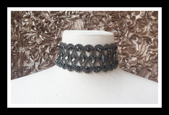 Black Tick Vintage Rhinestone Choker #C101
