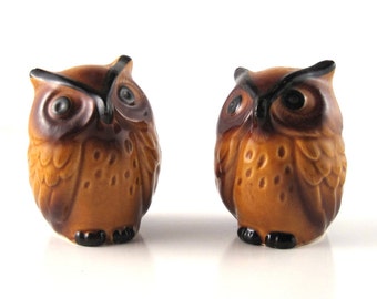 vintage owl shakers - vintage salt and pepper shakers - handpainted vintage owl shakers - adorable owl shakers - woodland decor