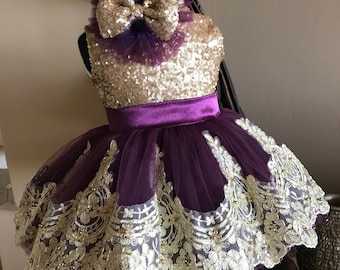 Gold and purple baby bow dress