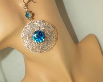 Blue stainless steel women with abalone shell earrings