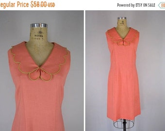 1960s Vintage Dress / 60s Petal Collar Coral Day Dress
