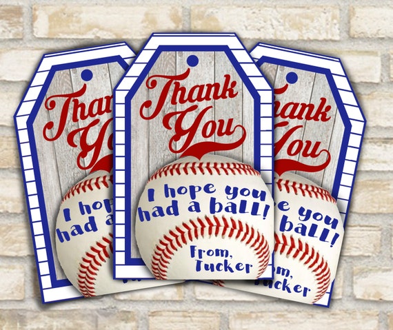 thank you tags labels for baseball themed birthday party