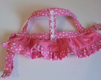 Dog Harness - Dog Clothes - Custom Dog Harness -Pink Dots Ruffle - Dog Apparel - Dog Dress - Small Dog Harness