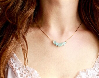 Dainty necklace Natural Stone necklace Thin necklace Short necklace Aquamarine necklace Minimalist necklace Delicate necklace Boho necklace